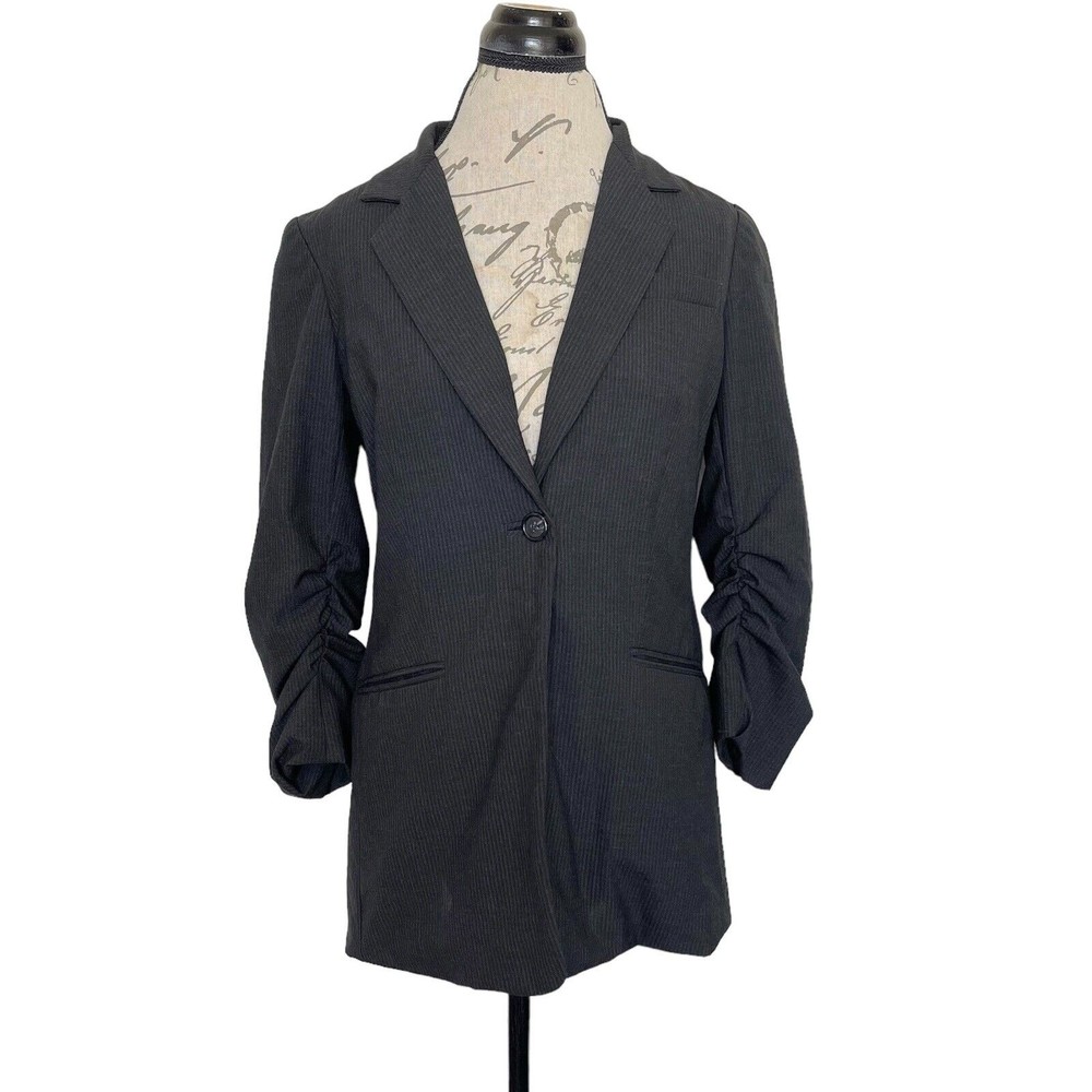 Peace of Cloth Womens Jacket Blazer Size 8 One Button Pinstriped Ruched Career